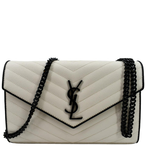 YVES SAINT LAURENT Contrast Trim Wallet on Chain Leather Shoulder Bag White