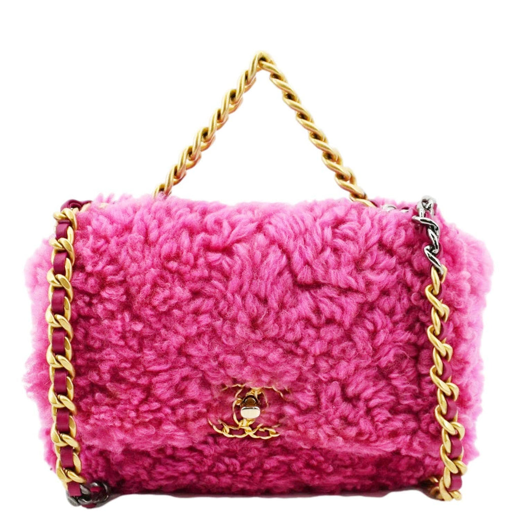 Chanel 19 Flap Shearling Sheepskin Shoulder Bag in Pink