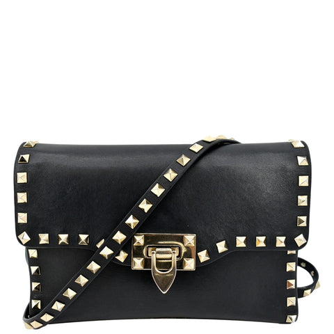 VALENTINO Rockstud Grainy Calfskin Leather Crossbody Bag Black