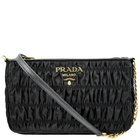 PRADA Tessuto Gaufre Nylon Shoulder Bag Black
