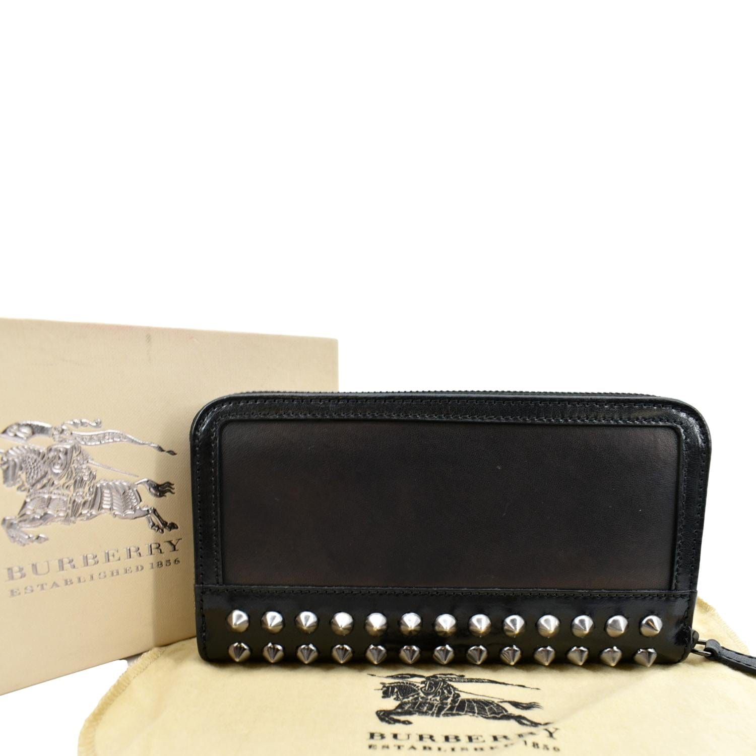 Burberry Studded Leather Zip Around Wallet Black