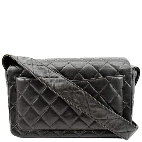 Chanel Vintage Flap Quilted Leather Shoulder Bag Black - Back