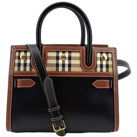 BURBERRY Mini Title Vintage Canvas Leather Two Handle Shoulder Bag Black