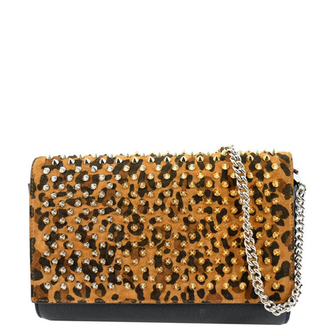 CHRISTIAN LOUBOUTIN Paloma Leopard Print Calfskin Leather Crossbody Bag Black
