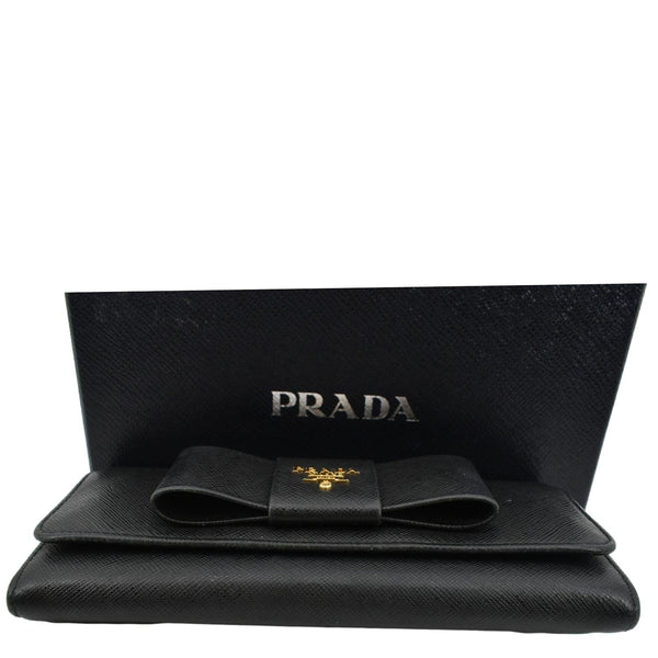 PRADA beige Bow Saffiano Leather Wallet Black