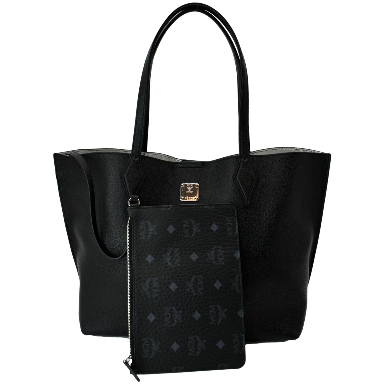 MCM Yris Medium Leather Shopper Tote Bag Black