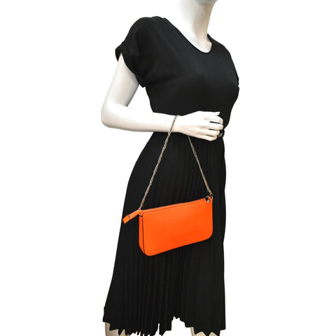 CHRISTIAN LOUBOUTIN Loubila Leather Chain Pouch Orange