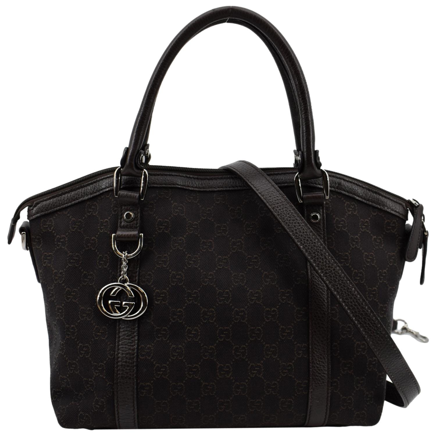 GUCCI Medium Top Handle GG Canvas Tote Shoulder Bag Brown 341503