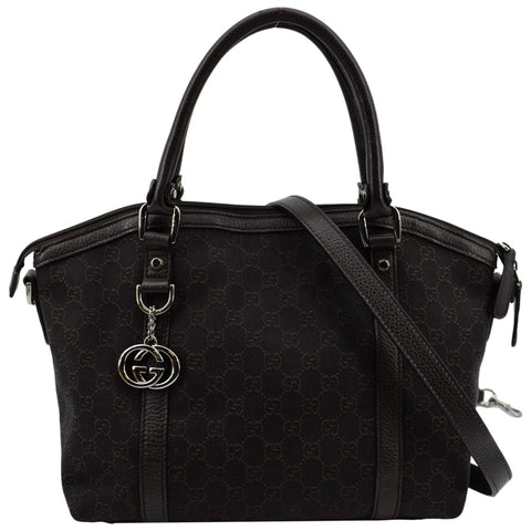 GUCCI Medium Top Handle GG Canvas Tote Shoulder Bag Brown 341503