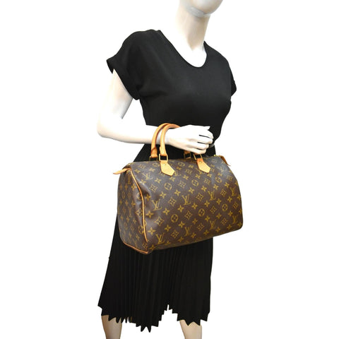 LOUIS VUITTON Speedy 30 Monogram Canvas Satchel Bag Brown