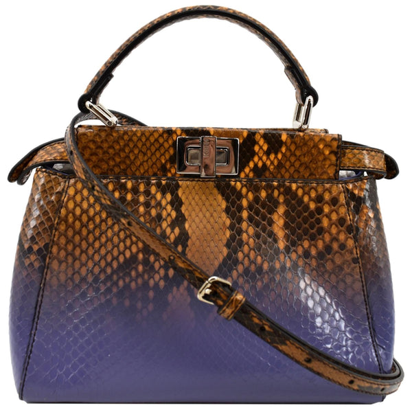 Fendi Peekaboo Mini Python Leather Shoulder Bag Brown - Front 