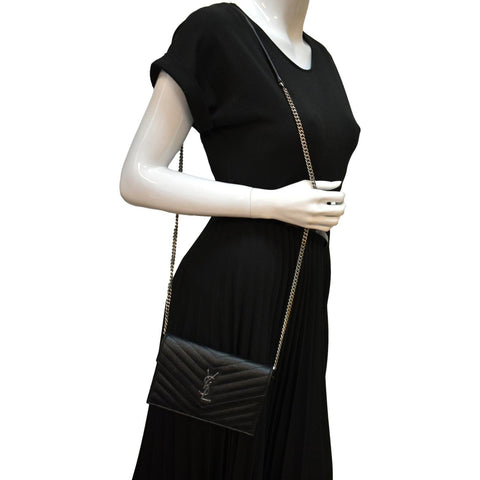 YVES SAINT LAURENT Cassandre Grain De Poudre Crossbody Chain Bag Black