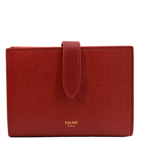 CELINE Medium Strap Grained Calfskin Leather Wallet Red