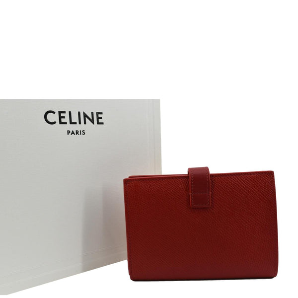Celine Medium Strap Grained Calfskin Leather Wallet Red - Full View