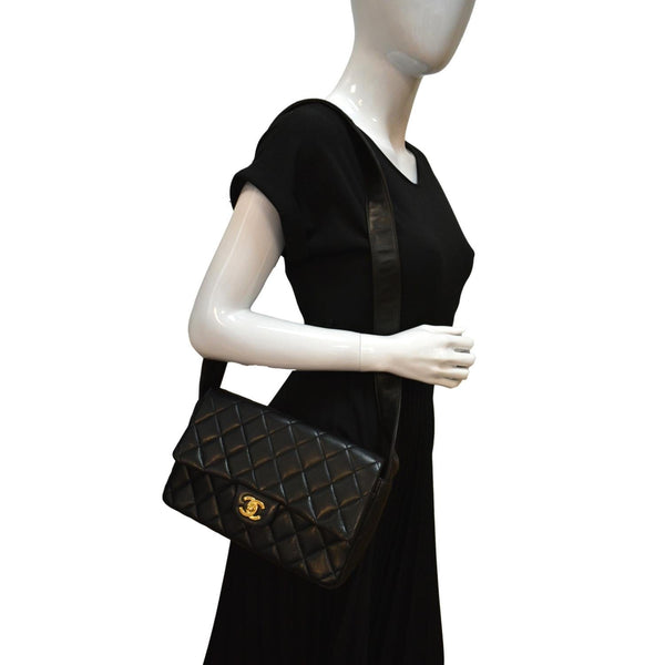 Chanel Vintage Flap Quilted Leather Shoulder Bag Black - Full View