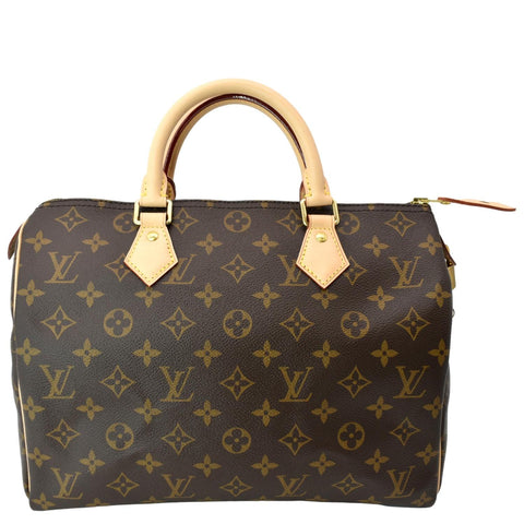 LOUIS VUITTON Speedy 30 Monogram Canvas Satchel Bag Brown