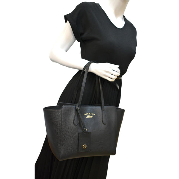 Preloved Gucci Swing Mini Leather Tote Bag Black - DDH
