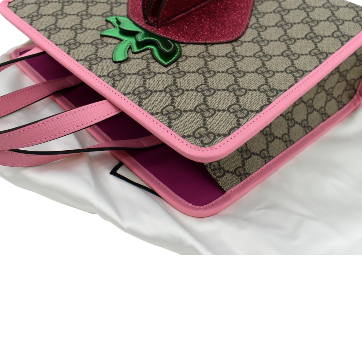 Gucci Kids Strawberry GG Supreme Canvas Tote Bag Beige