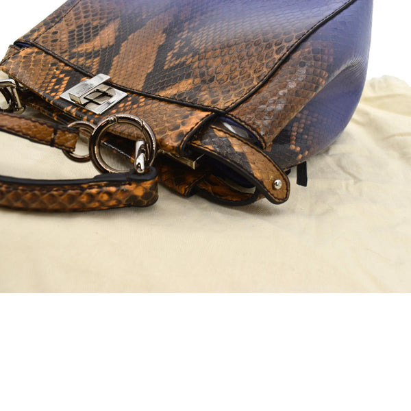 Fendi Peekaboo Mini Python Leather Shoulder Bag Brown - Top Right