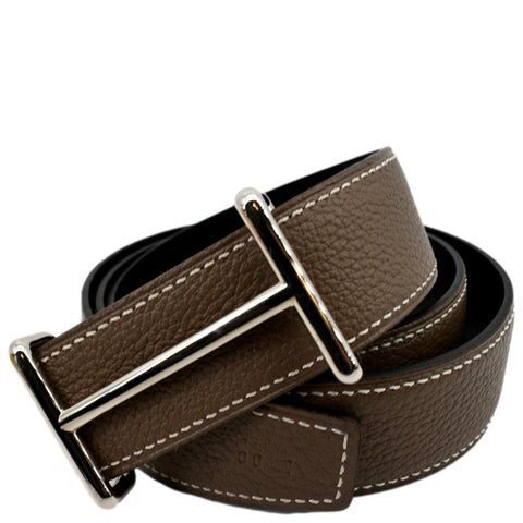 HERMES H d'Ancre Reversible Leather Buckle Belt Beige