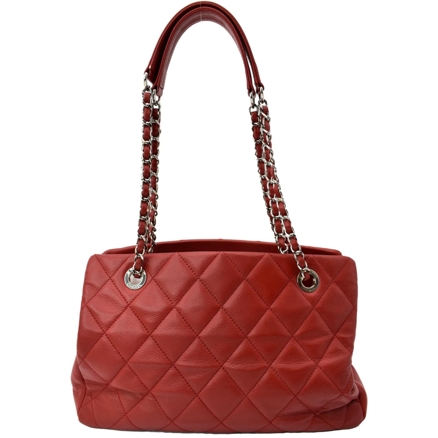 CHANEL Timeless CC Soft Quilted Caviar Leather Shopping Tote Bag Red