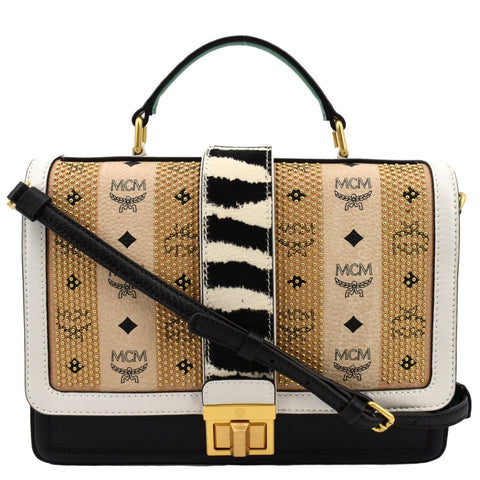 MCM Little Veronika Visetos Canvas Leather Top Handle Satchel Bag Multicolor