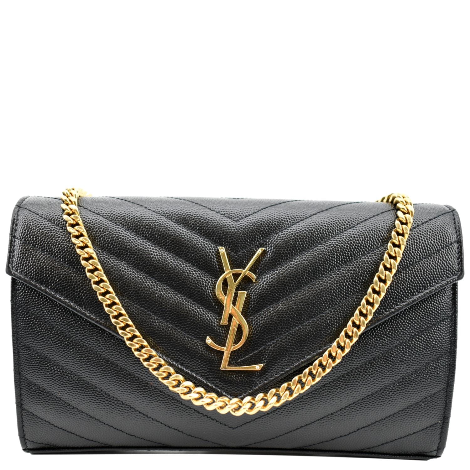 YVES SAINT LAURENT Chevron Grain De Poudre Envelope Chain Bag Black - Sold