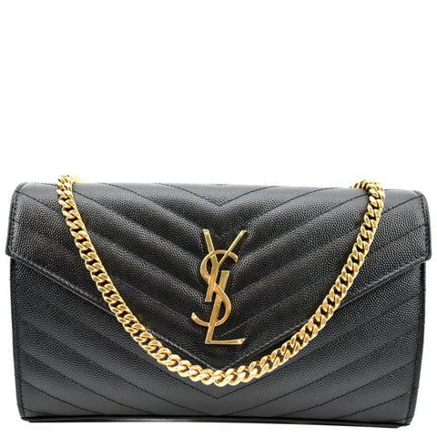 YVES SAINT LAURENT Chevron Grain De Poudre Envelope Chain Bag Black - Sold