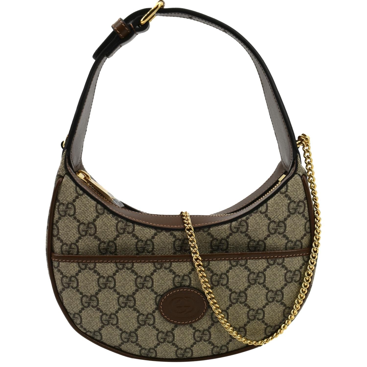 GUCCI Half Moon Mini GG Supreme Canvas Crossbody Bag Beige 726843