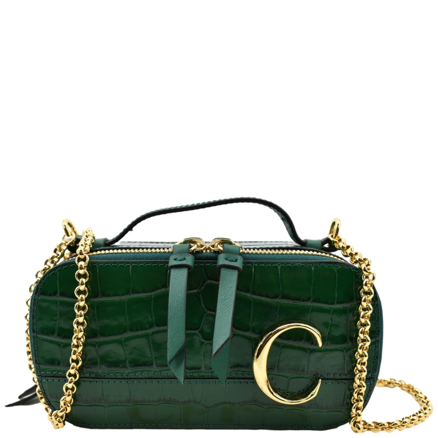 CHLOE Mini Vanity Crocodile Embossed Leather Crossbody Bag Green