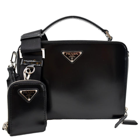 PRADA Brique Patent Leather Crossbody Bag Black 2VH069