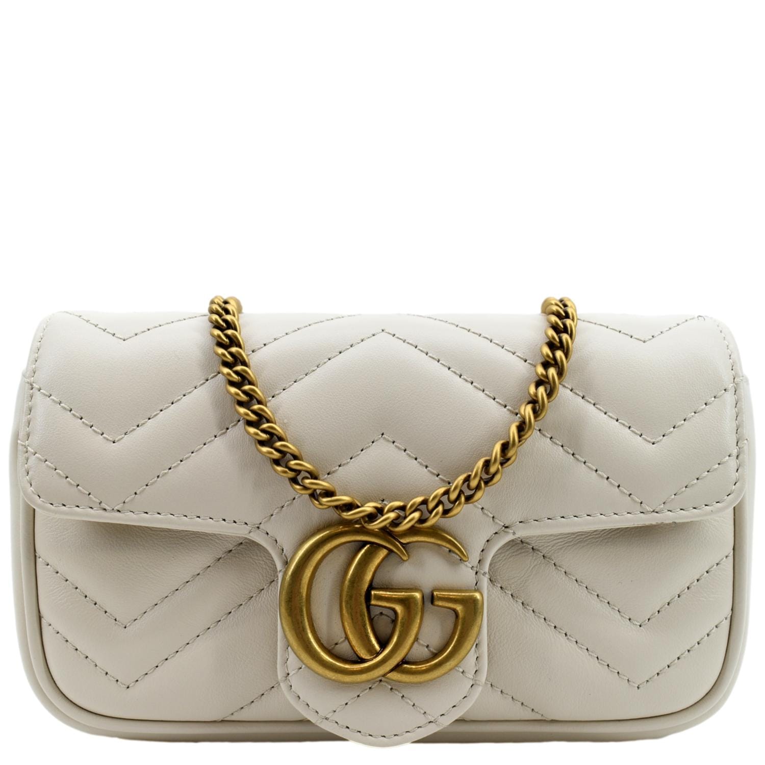 GUCCI GG Marmont Super Mini Matelasse Leather Shoulder Bag White 476433