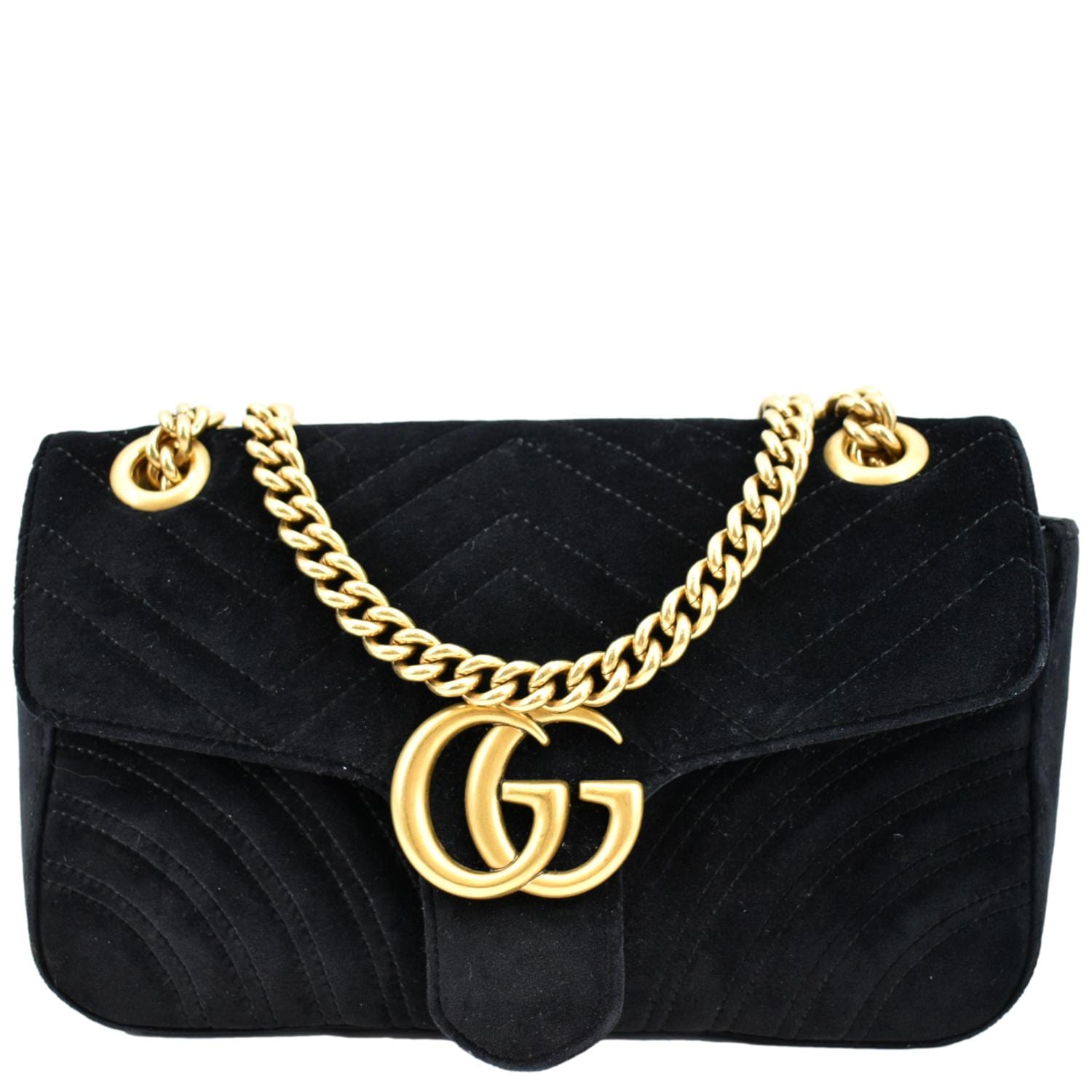 Gucci GG Marmont Velvet Crossbody Bag in Black Color - Front