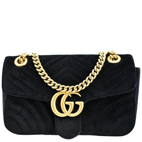 GUCCI GG Marmont Velvet Crossbody Bag Black 443497