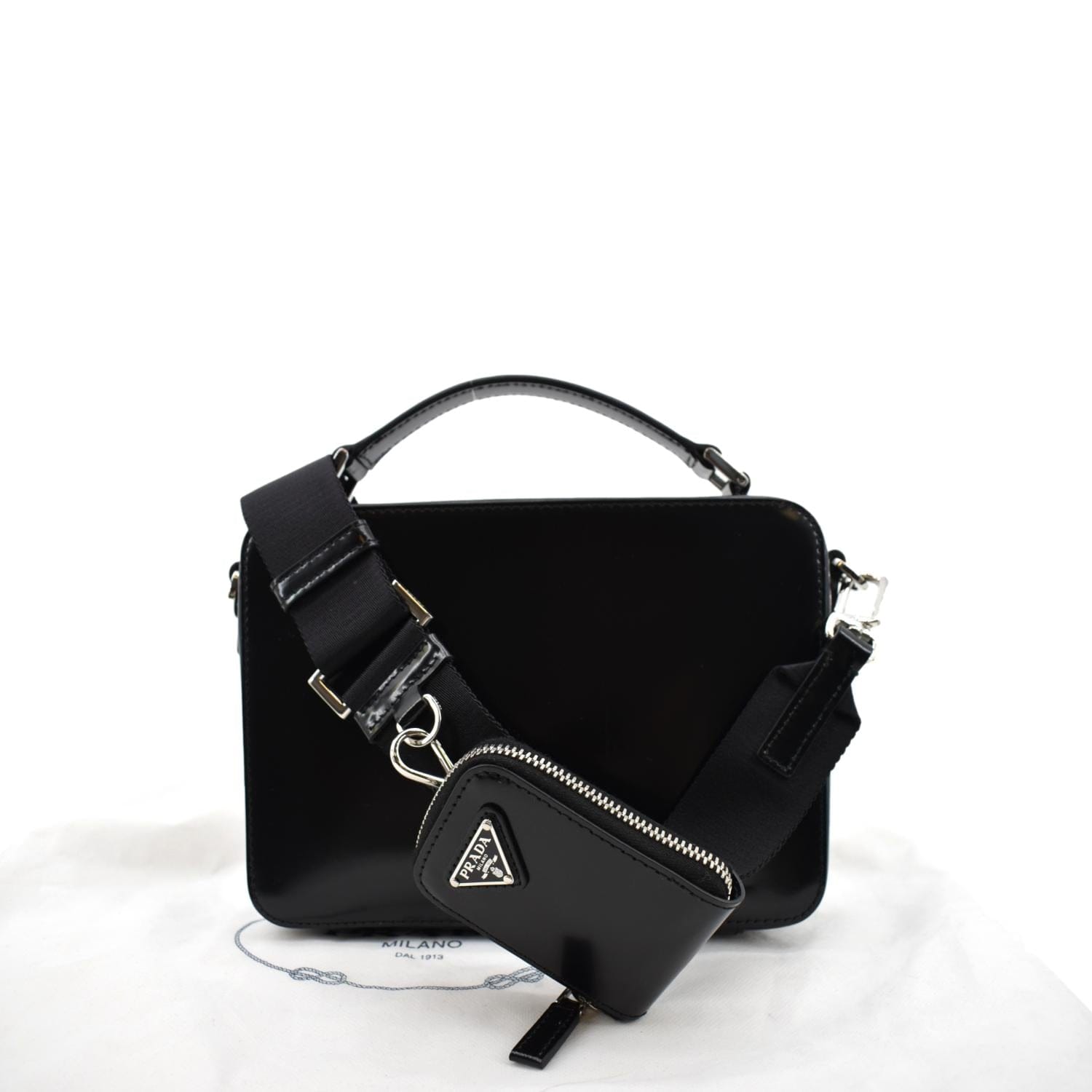 PRADA Saffiano Mens Medium Brique Crossbody Bag Black 1263573
