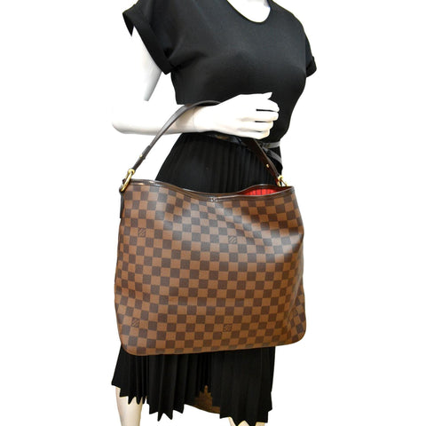 LOUIS VUITTON Delightful MM Damier Ebene Hobo Bag Brown