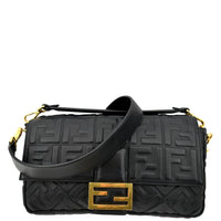 FENDI Baguette Leather Shoulder Bag Black