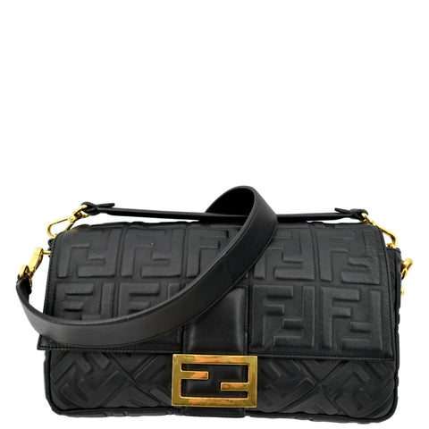 FENDI Baguette Leather Shoulder Bag Black