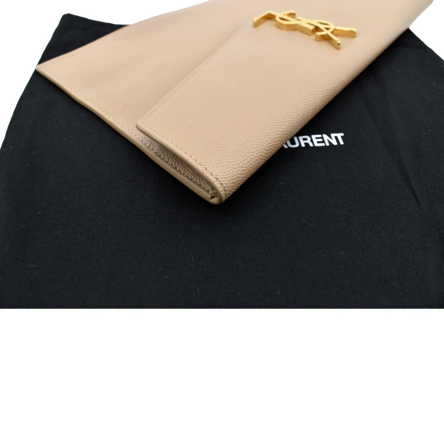 YVES SAINT LAURENT Uptown Envelope Grain De Poudre Leather Clutch Beig