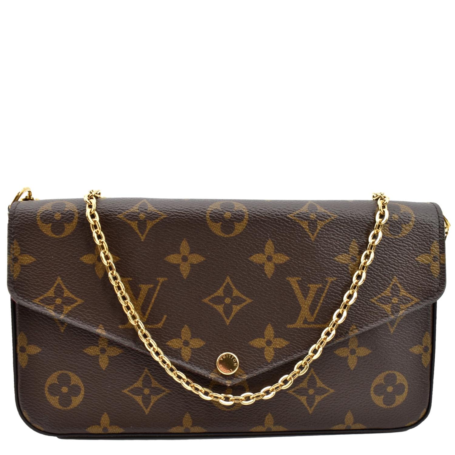 LOUIS VUITTON Felicie Monogram Canvas Pochette Crossbody Bag Brown