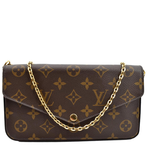 LOUIS VUITTON Felicie Monogram Canvas Pochette Crossbody Bag Brown