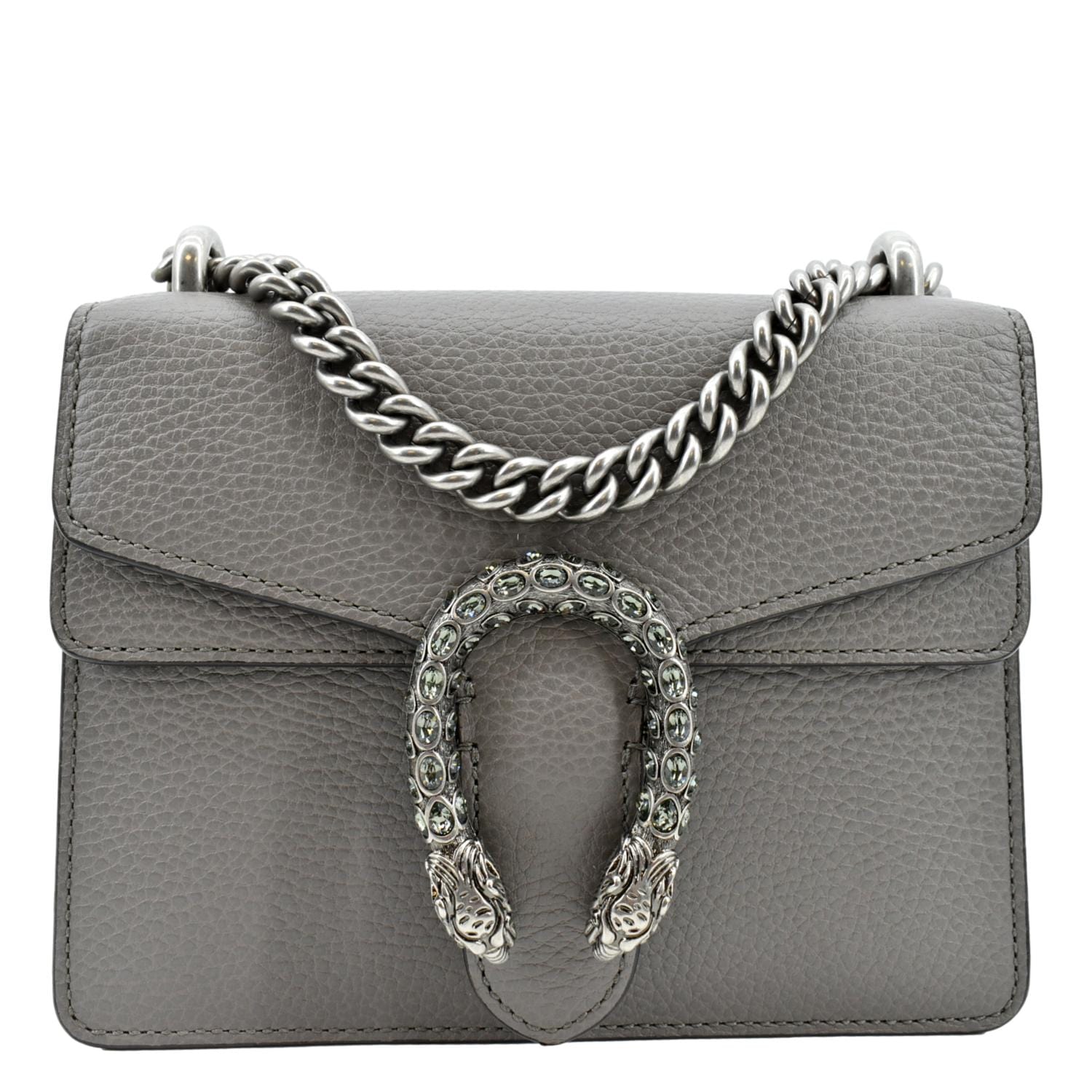 Gucci Dionysus Mini Leather Crossbody Bag in Gray - Front