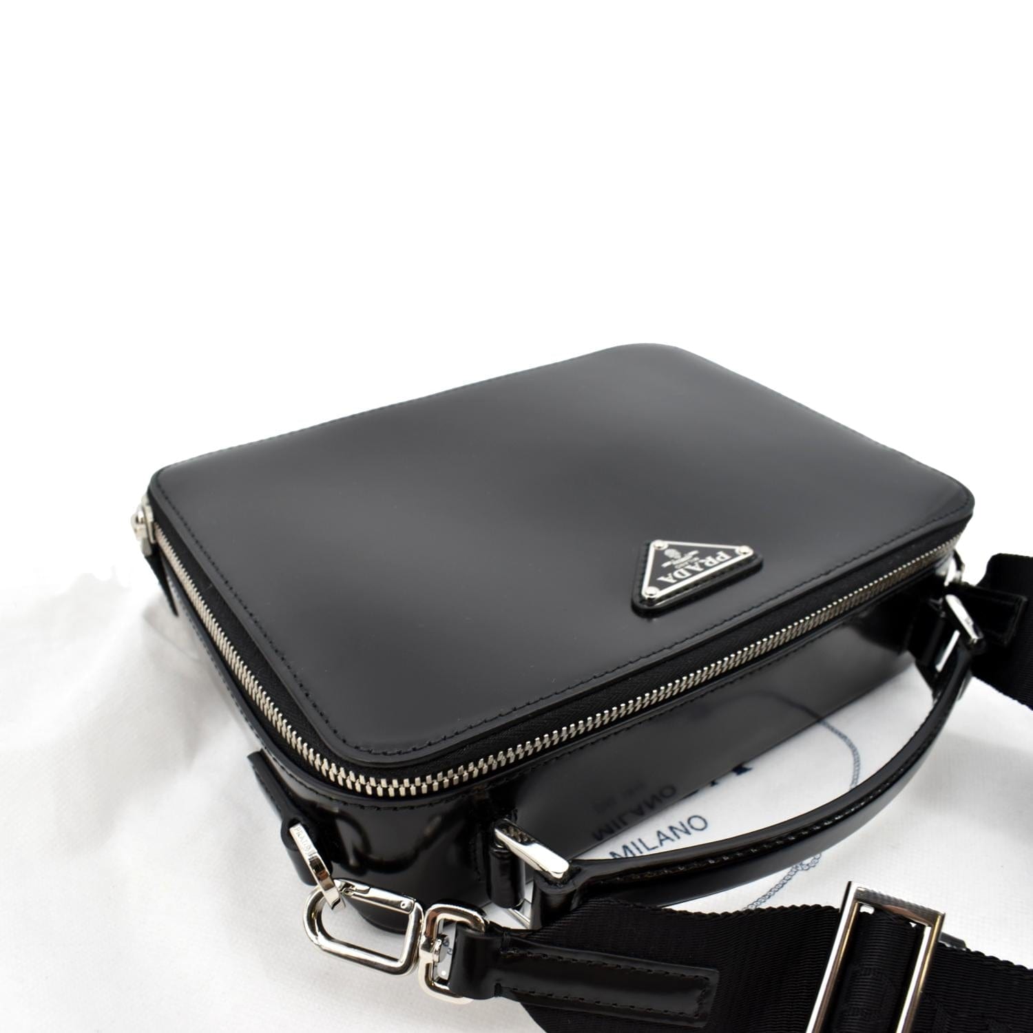 Prada Men's Saffiano Leather Brique Crossbody Bag w/ Nylon Strap