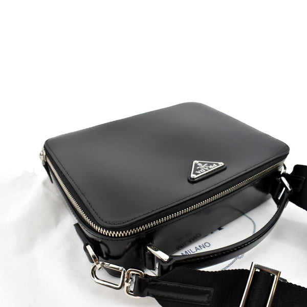 Prada Brique Patent Leather Crossbody Bag Black - Top Left
