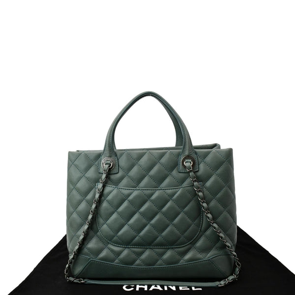 CHANEL Quilted Leather Easy Shopping Tote Bag Light Green