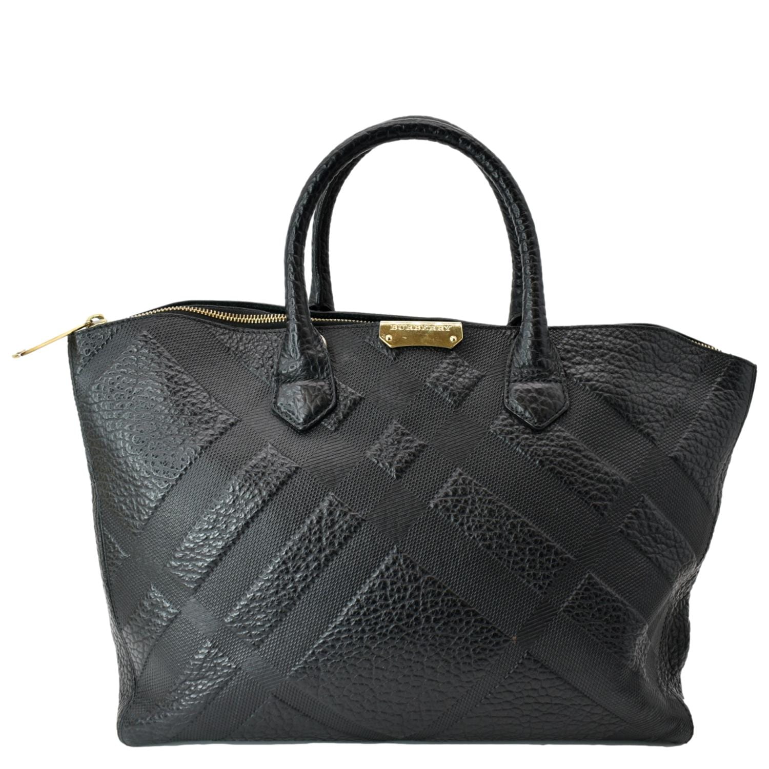 BURBERRY Dewsbury Medium Grain Check Embossed Tote Bag Black-Dallas Designer