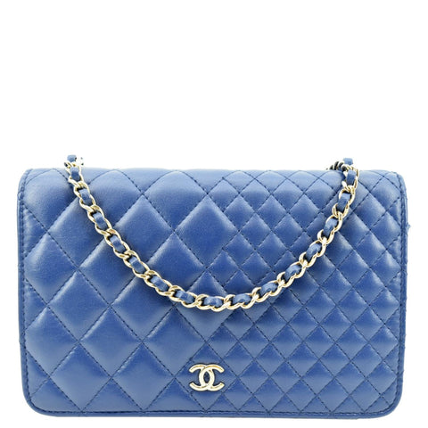 CHANEL Wallet On Chain Quilted Leather Crossbody Bag Blue