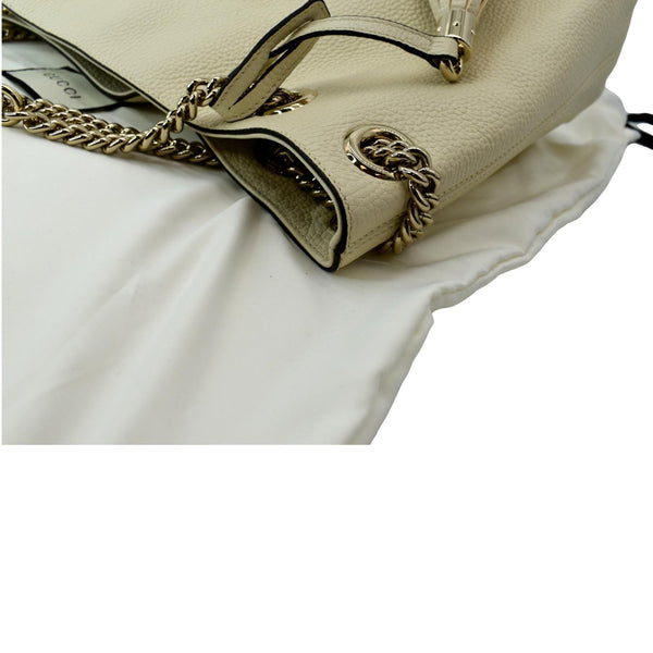 Gucci Medium Soho Chain Leather Tote Shoulder Bag Ivory - Left Side