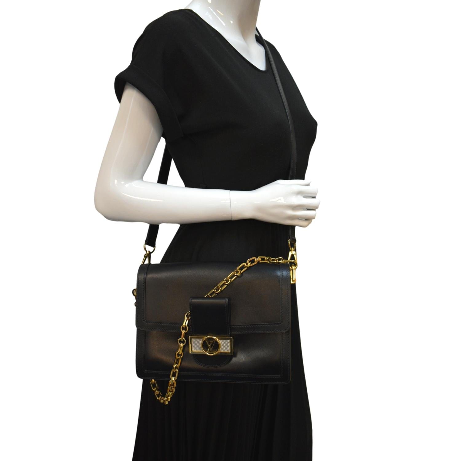 Louis Vuitton, Bags, Louis Vuitton Dauphine Mm Smooth Calfskin Leather  Black Shoulder Bag