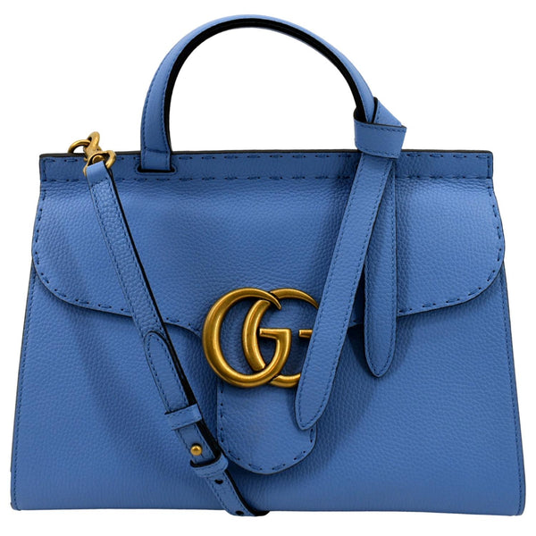 Gucci GG Marmont Leather Top Handle Shoulder Bag Blue  - Front